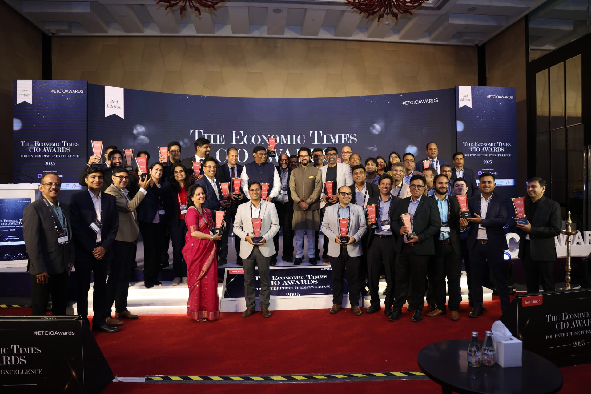 The winners' tableau — technology leaders honoured on stage
