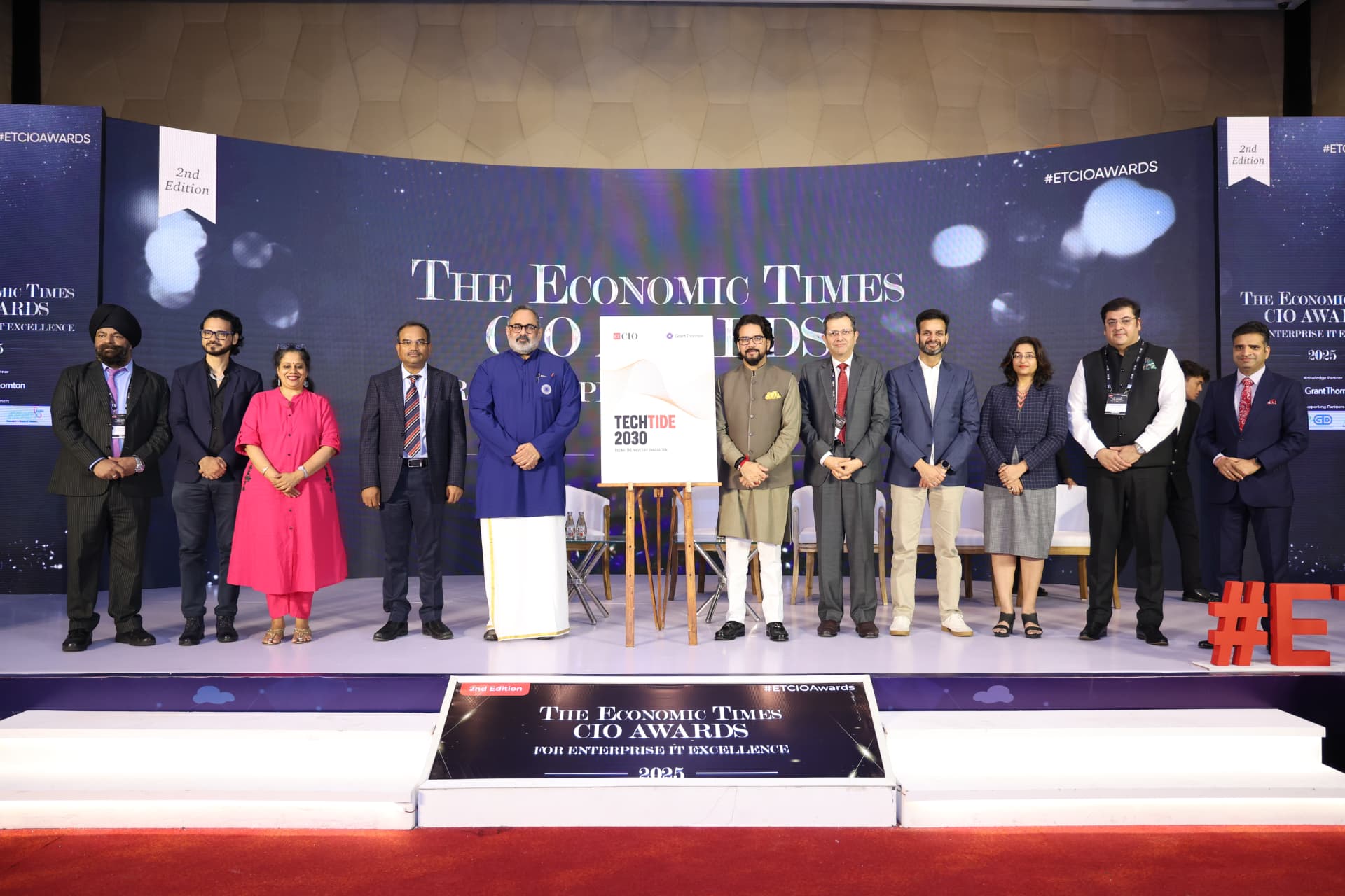Dignitaries on stage at the Economic Times enterprise technology awards